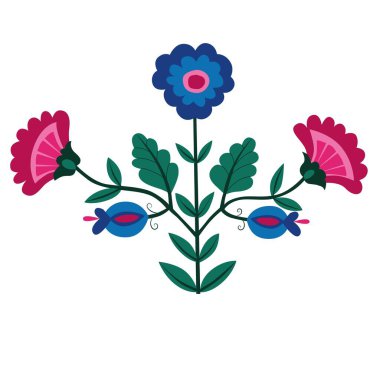 Beyaz arka planda stilize çiçekler. Süs