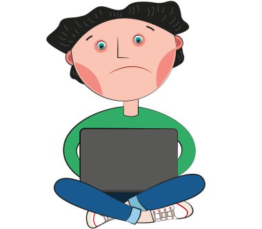 Upset guy at laptop. White background
