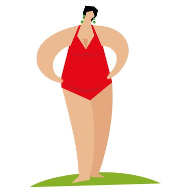 Mayolu, uzun boylu bir kadın. Beyaz arkaplan