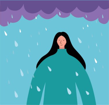 Genç kadın yağmurda