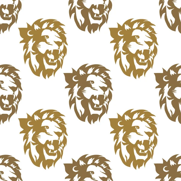 Wzór głowy lwa bez szwu, tło profilu królewskiego kota. Wektor — Wektor stockowy