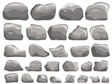Stone Rock çizgi filmi düz stil. Farklı kayalar kümesi