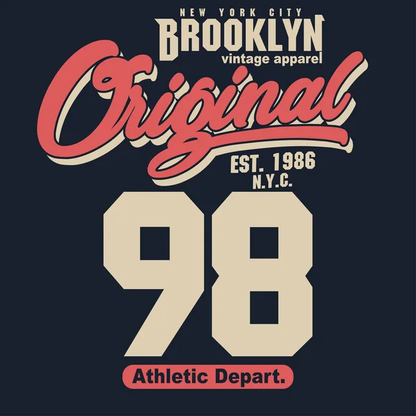 Sport póló grafikák. New York Brooklyn atlétikai ruházat design. Vektor — Stock Vector