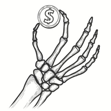 Bozuk paralı Bones of the Hand. İnsan iskeleti. Para, iş illüstrasyon Vektörü