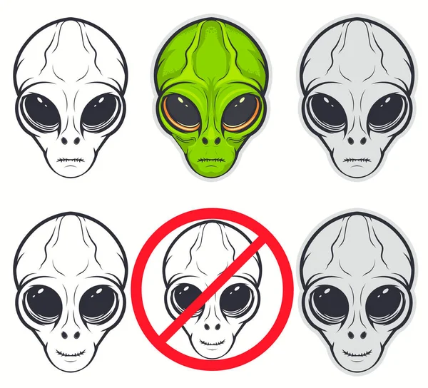 Alien Face Cartoon. Green Big Eye Extraterrestre cabeza humanoide. Vector — Vector de stock