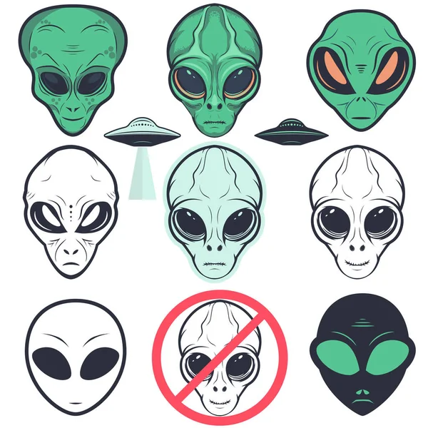 Conjunto de iconos de cara alienígena, cabeza humanoide, vector — Vector de stock