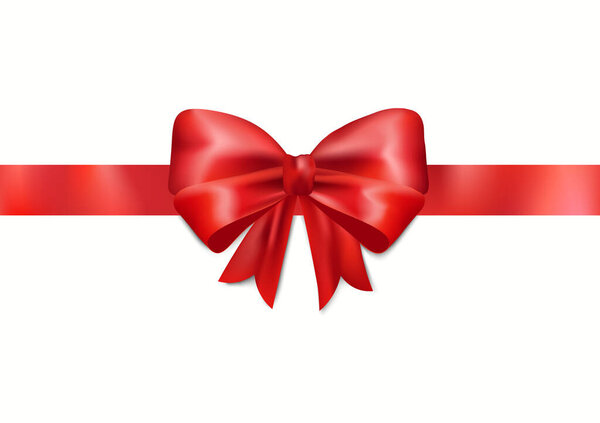 Red Bow with ribbon on white background. Vector