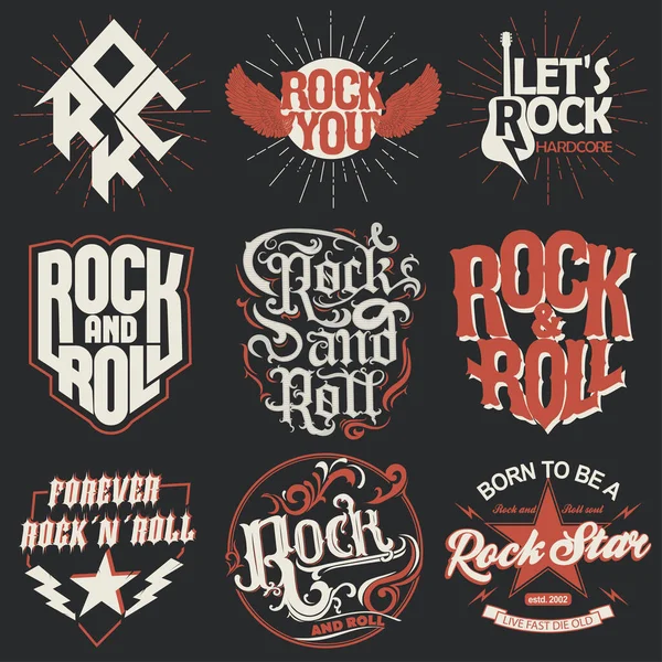 Zestaw do druku koszulki Rock and Roll. Wektor — Wektor stockowy