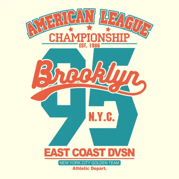 Shirt Stamp Brooklyn Graphic New York Sport Wear Typography Emblem — Wektor stockowy