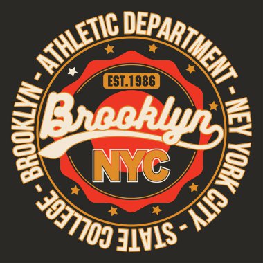 Brooklyn Grafik tişörtü, New York Sport tipografi amblemi, eski paten tişört baskısı, atletik giyim grafik baskısı. vektör