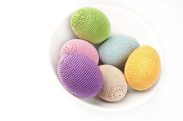 Colorful crocheted eggs — Stock Photo, Image