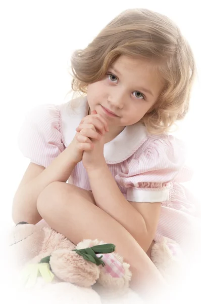 Triste adorabile bambina bionda — Foto Stock