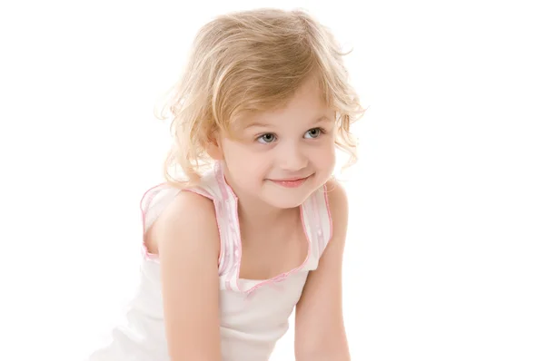 Porträt eines kleinen Mädchens auf weißem Hintergrund — Stockfoto