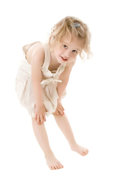 In piedi felice bambina isolata su bianco — Foto Stock