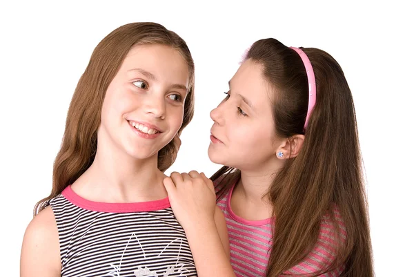 Duas meninas na idade de dez anos falando e sonhando — Fotografia de Stock