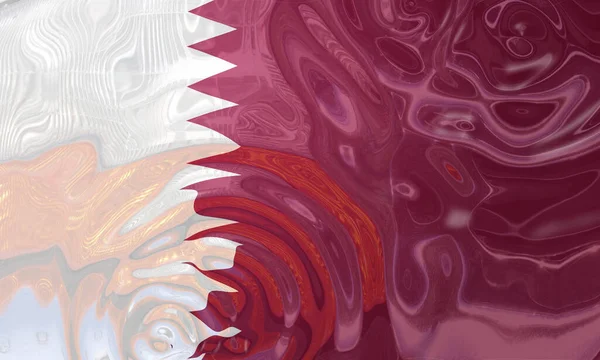 3d illustration of qatar world cup football flag reflection in water with waves