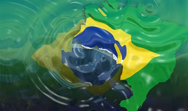 Flag Brazilian Dan Refleksi Map Map Map Map Illustrasi Water — Stok Foto