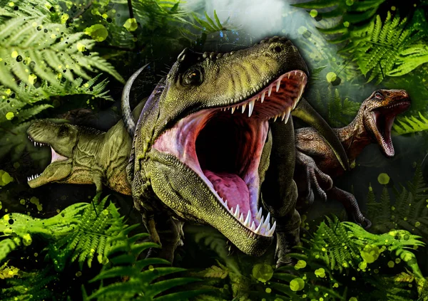 Background Three Dinosaurs Forest 免版税图库图片
