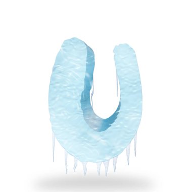 Alfabenin sarkıt harfi u ile donuk efektli 3d metin biçimi