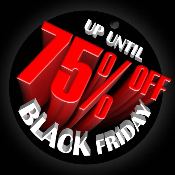 Etiket, simge ya da etikette% 75 indirim. Kara Cuma indirimli afişi. Beyaz ve kırmızı harfli balon 3D indirimli rozet tasarımı