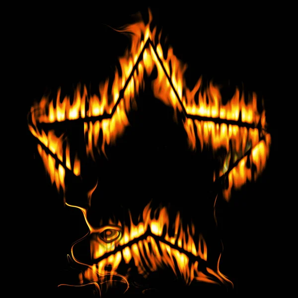 Feuerstern Mit Turbulenten Flammen Schwarzer Hintergrund — Stockfoto