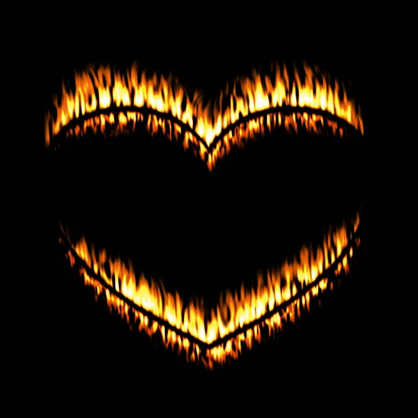 Heart Fire Very Strong Black Background — Stock Photo, Image