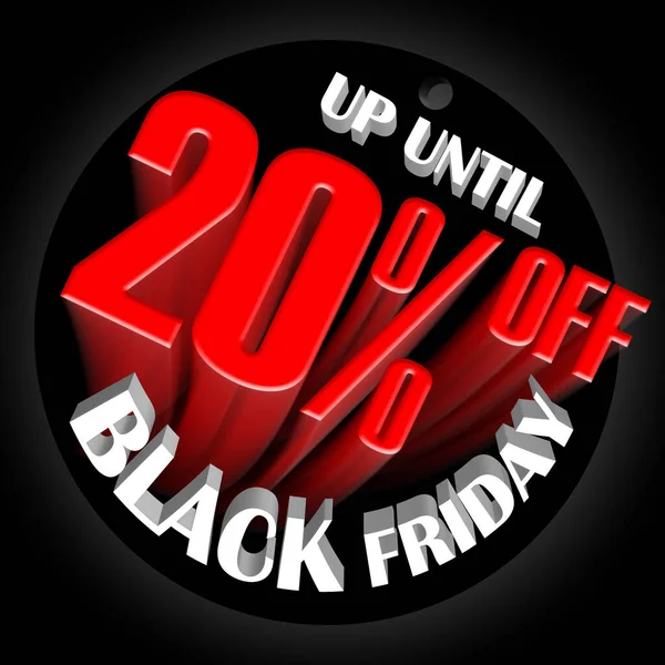 Etiket, simge ya da etikette% 20 indirim. Kara Cuma indirimli afişi. Beyaz ve kırmızı harfli balon 3D indirimli rozet tasarımı