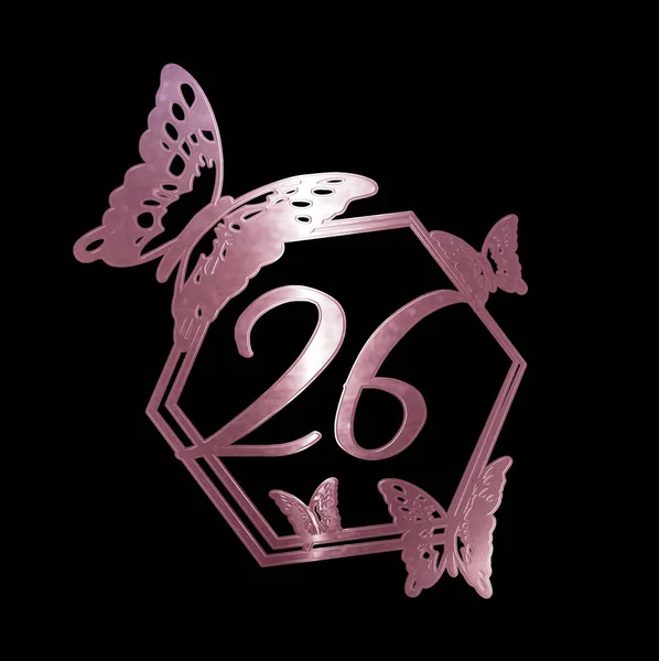 Ilustração Número Ouro Rosa Com Borboletas Aniversário — Fotografia de Stock