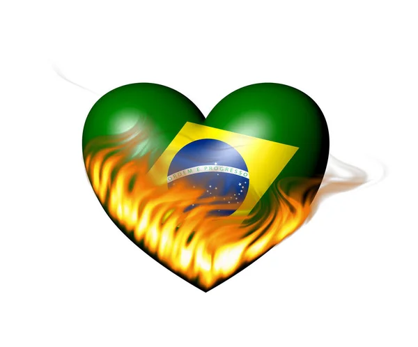 Bandera Corazón Ilustración Brasil Sobre Flamas —  Fotos de Stock
