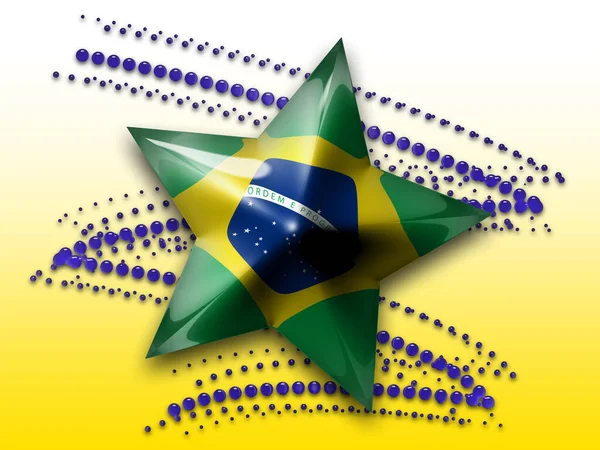 Illustratie Star Met Brazilian Flag Geel Terug — Stockfoto