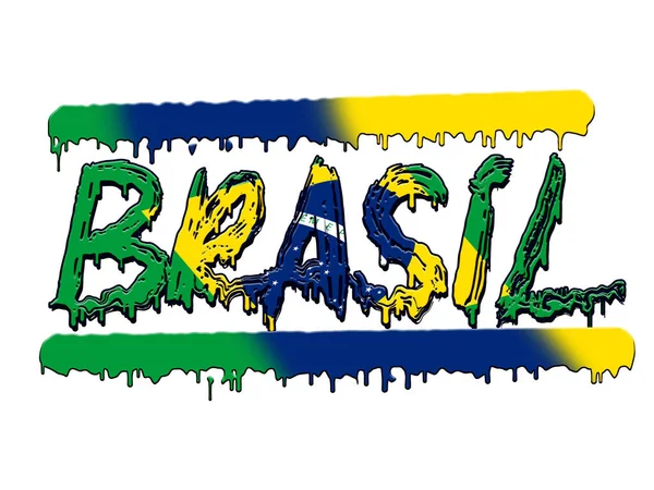 3d illustration text brazil with melting effect flag background