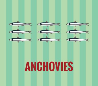 Vector resizable drawing of anchovies on green background. clipart