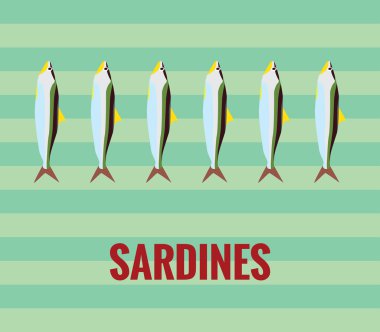 Sardines - drawing on green background. clipart