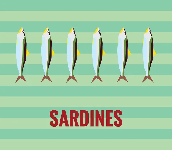 Sardine - disegno su sfondo verde . — Vettoriale Stock