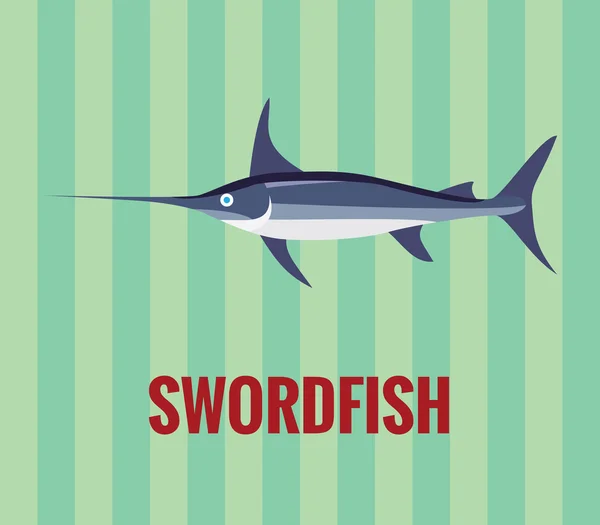Pesce spada - disegno su sfondo verde . — Vettoriale Stock