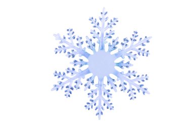 Beyaz arka planda izole edilmiş Noel oyuncağı, kar tanesi.