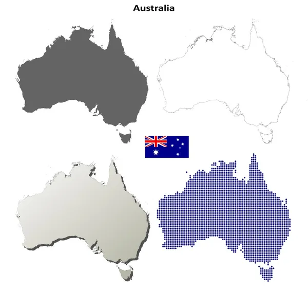 Australia mapa esquema conjunto — Vector de stock