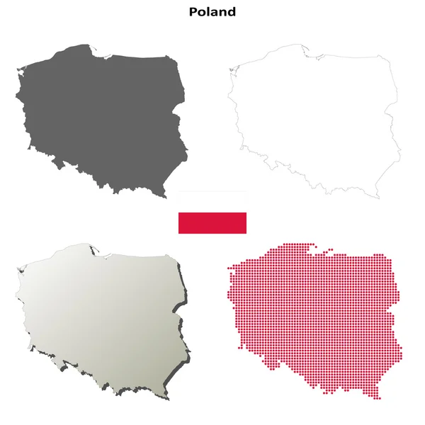 Polonia mapa esquema conjunto — Vector de stock