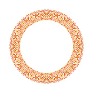 Geometrik soyut renkli çiçekli yuvarlak kenarlık tasarımı