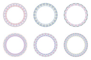 Geometrik soyut çakıl taşı mozaik yuvarlak çerçeve seti