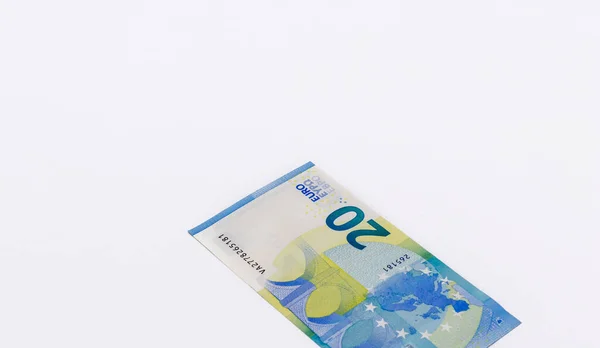 Billet Euros Sur Fond Blanc Espace Libre Pour Copier Gros — Photo