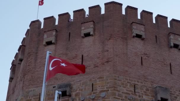 Alanya Törökország Szeptember 2021 Lebegő Vagy Lobogtató Pulyka Zászló Szél — Stock videók