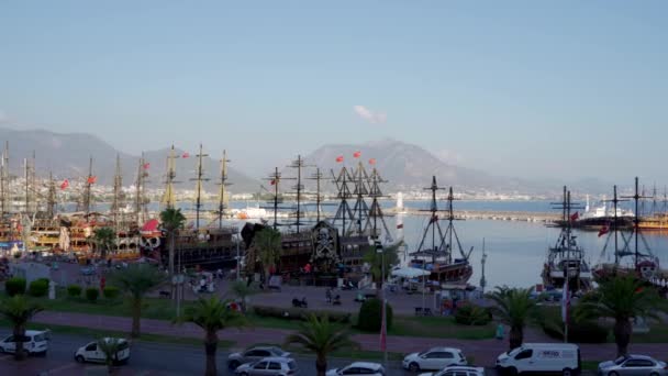 Аланья Туреччина Вересня 2021 Пан Застрелив Піратські Кораблі Туристи Морі — стокове відео