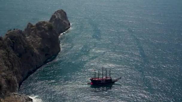 Turcja Antalya Szeroki Kąt Zdjęcie Patelni Średniowiecznego Widoku Statek Piracki — Wideo stockowe