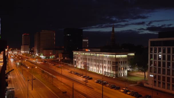 Lodz Poland July 2022 Wide Angle Long Exposure Aerial Night — Wideo stockowe