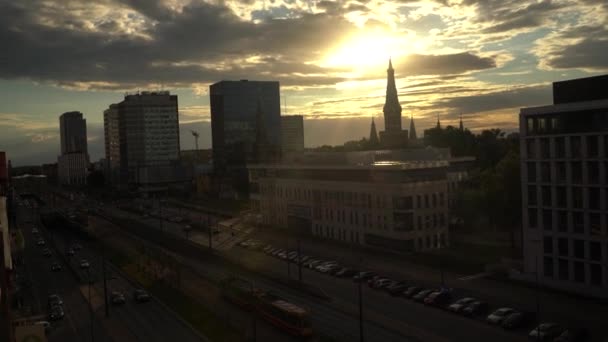 Lodz Poland July 2022 Wide Angle Tilt Drone Aerial View — Vídeo de Stock