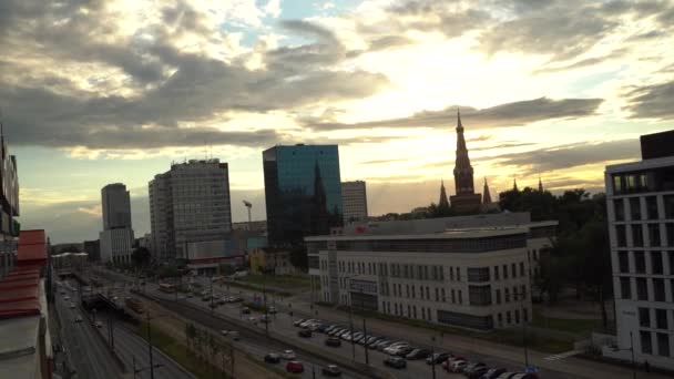 Lodz Poland July 2022 Wide Angle Zoomed Out Drone Aerial — стоковое видео