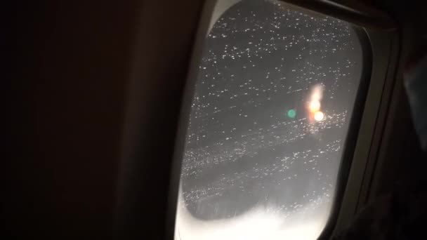 Pov Passenger Airplane Flight Window Flying Rain Night Appears Inflight — Video Stock