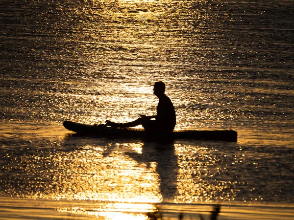 Silhouette Man Boat Sea — Stock Photo, Image