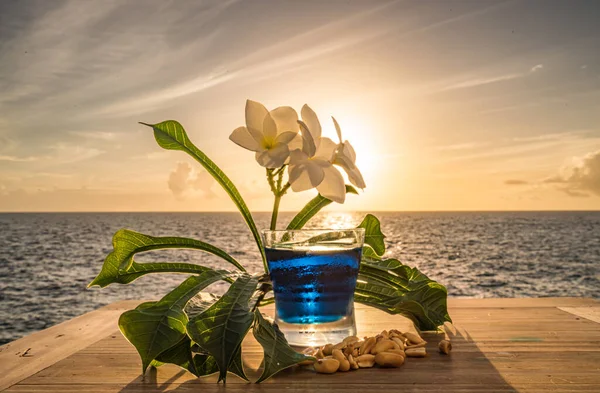 Sonnenuntergang Drinks Blick Auf Die Karibik Insel Curacao — Stockfoto